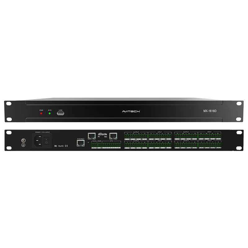 Procesador de audio de red Dante 16 en 16 fuera con pantalla