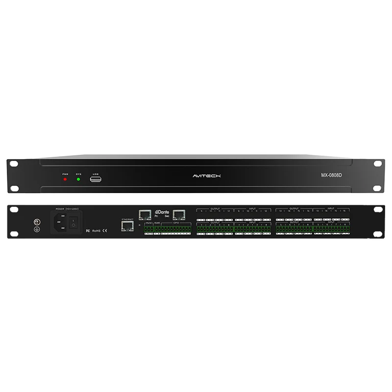Procesador de audio de red de Dante 8 en 8 fuera